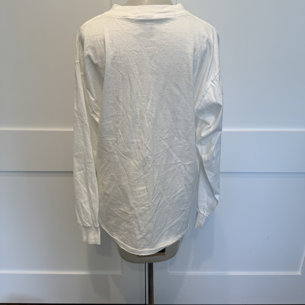 Womens Bottman  Design Long Sleeve White T Shirt Dog With Flower Size Large - Picture 4 of 7